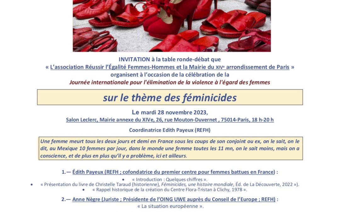 28/11 Table ronde sur le thème des féminicides à Maire Annexe Paris 14