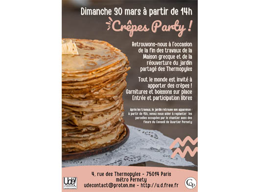 30/03>> CRÊPE PARTY à partir de 14h à la Maison Grecque