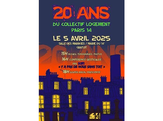 5/04>>20 ANS du Collectif Logement Paris 14 à partir de 15h-Salle des mariages